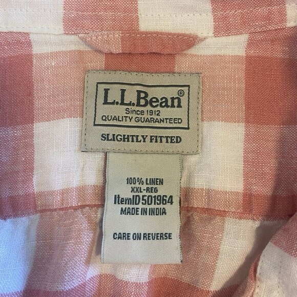 LL Bean Shirt Mens XXLarge 100% Linen Long Sleeve Button Up Plaid Pink Preppy - Picture 5 of 8